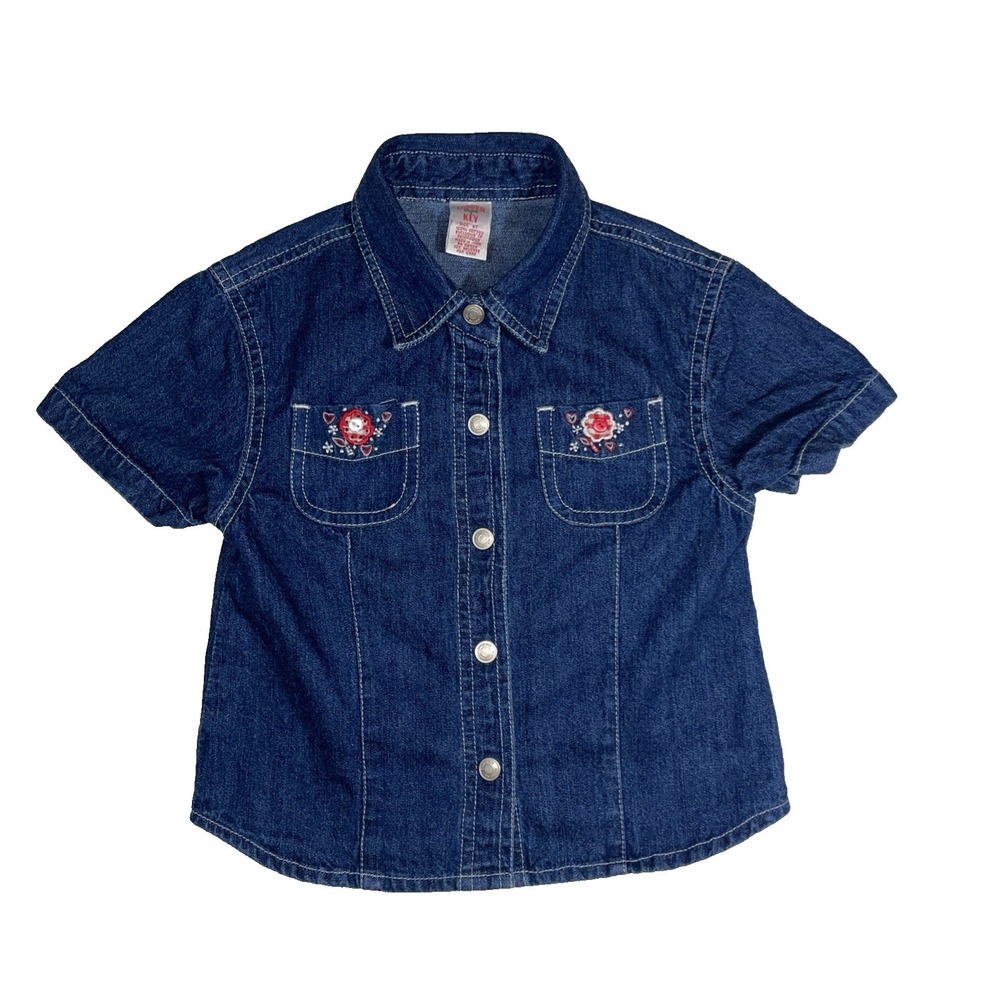Copper Key Girls Denim Button Down Shirt Vintage Size 4T